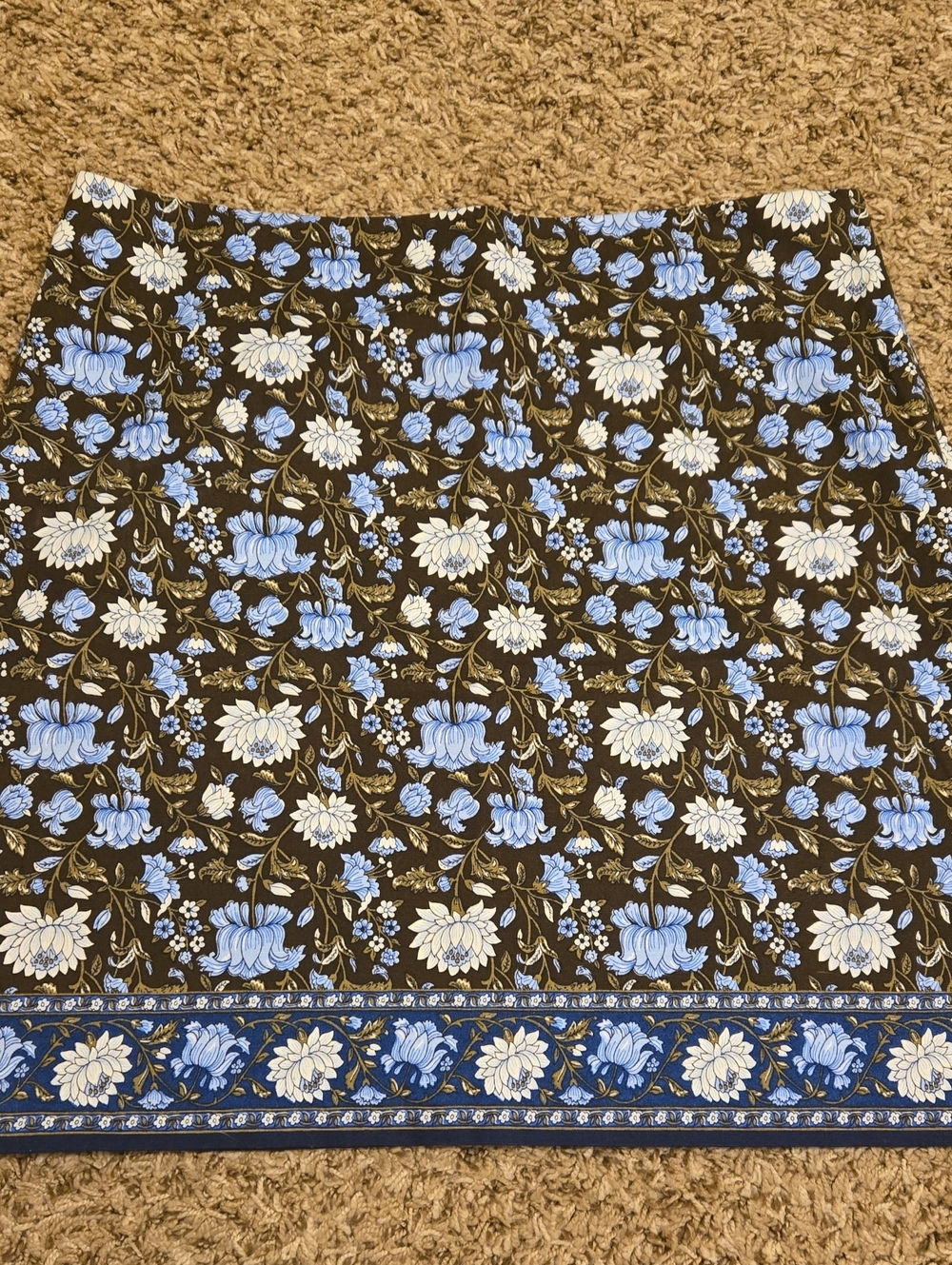 Talbots Floral Border Mini Skirt in Black & Light Blue